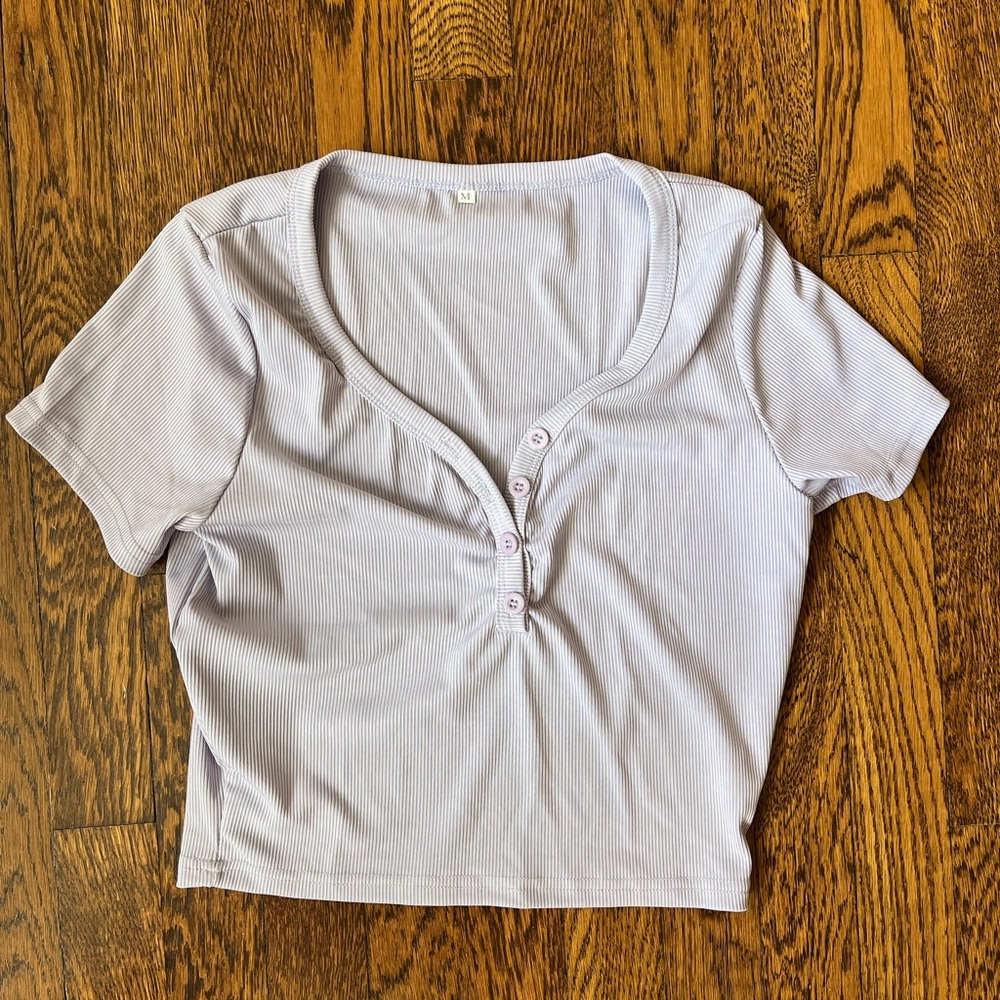 Women's Ribbed Button-Down Top - Light Purple